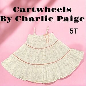Cartwheels by Charlie Paige 100% Cotton White Girls Tiered Unicorn Dress Size 5T